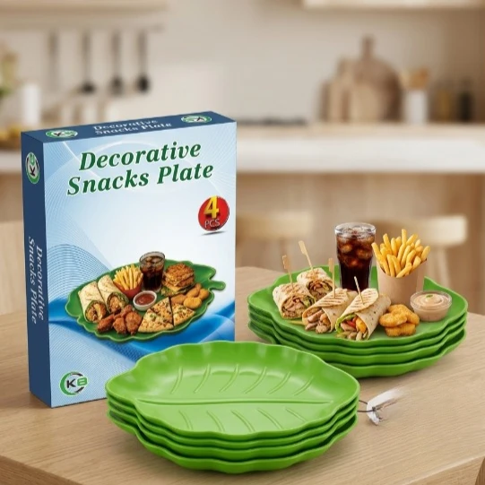 Decorative Leaf-Shaped Snacks Plate Set – 4 Pcs